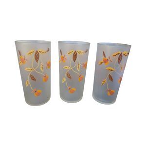 Vintage Hall's Jewel Tea Autumn Leaf Frosted Tumblers Glasses Set 3 Mary Dunbar